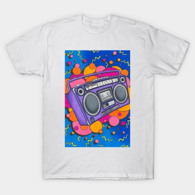 80s Boom Box Pattern T-Shirt by AbbysRadArt